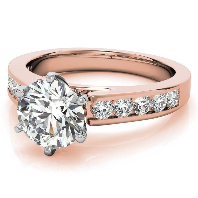 Round Brilliant Moissanite Cathedral Channel Engagement Ring, 0.60ct
