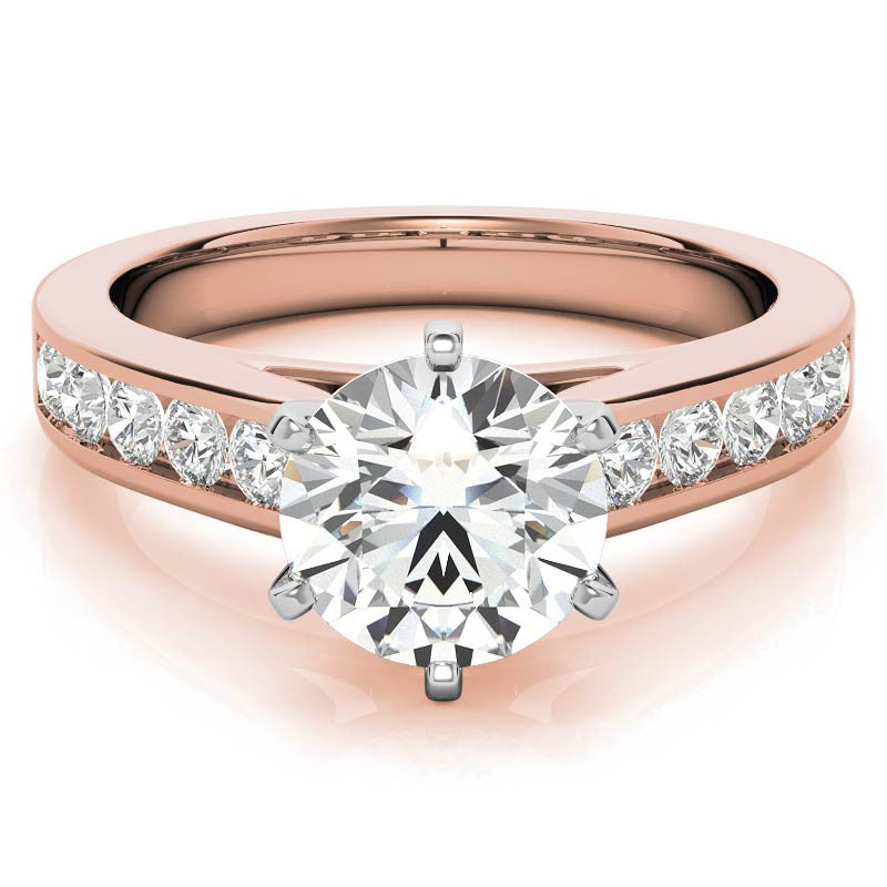Round Brilliant Moissanite Cathedral Channel Engagement Ring, 0.60ct