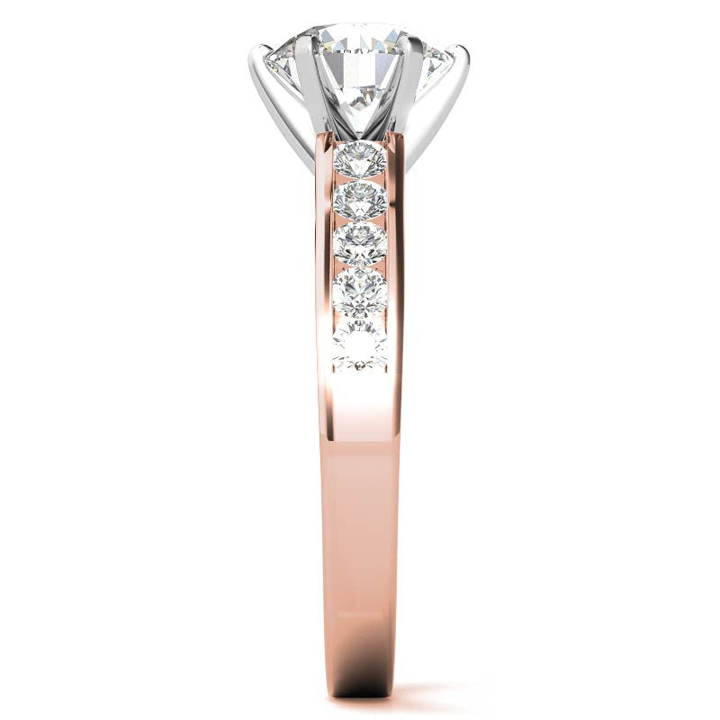 Round Brilliant Moissanite Cathedral Channel Engagement Ring, 0.60ct