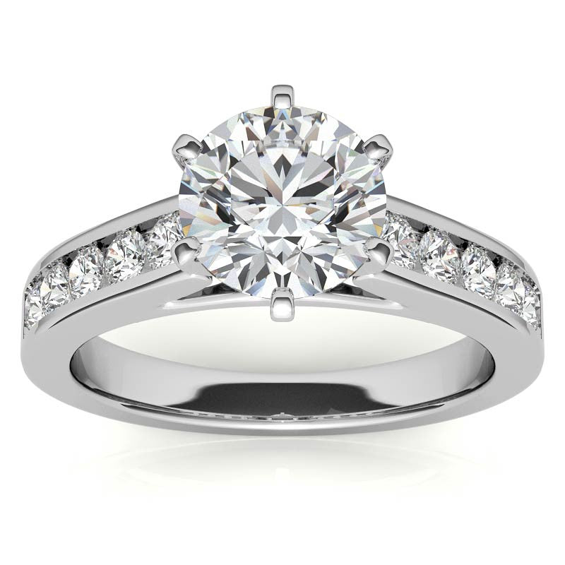 Round Brilliant Moissanite Cathedral Channel Engagement Ring, 0.60ct