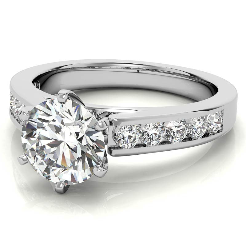 Round Brilliant Moissanite Cathedral Channel Engagement Ring, 0.60ct