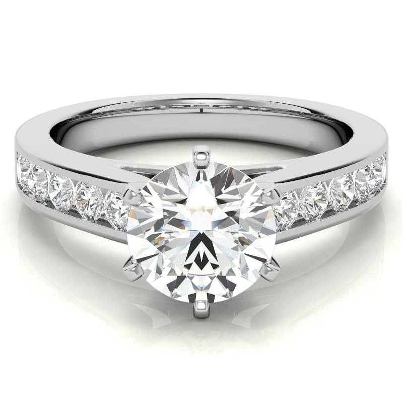 Round Brilliant Moissanite Cathedral Channel Engagement Ring, 0.60ct