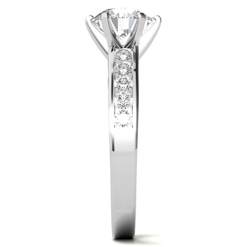 Round Brilliant Moissanite Cathedral Channel Engagement Ring, 0.60ct