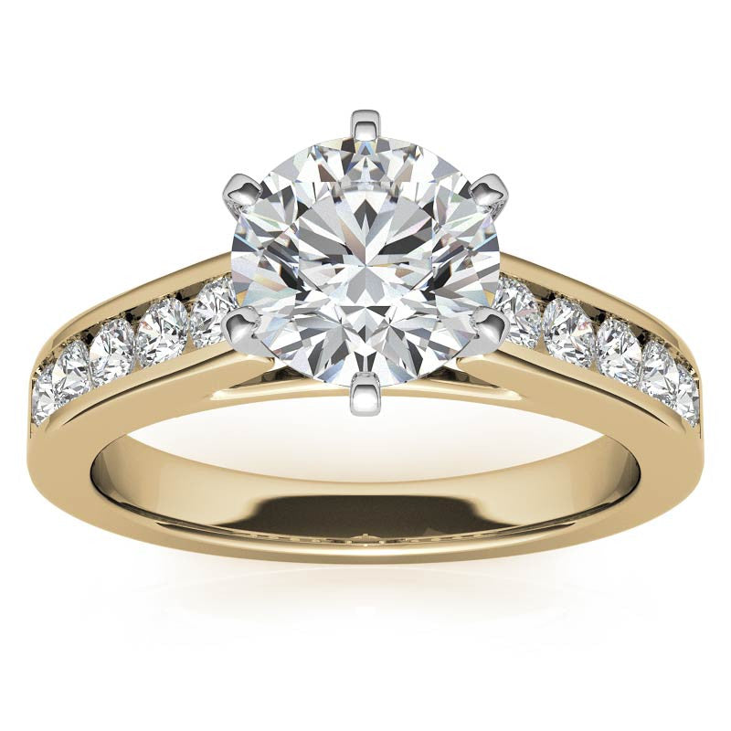 Round Brilliant Moissanite Cathedral Channel Engagement Ring, 0.60ct