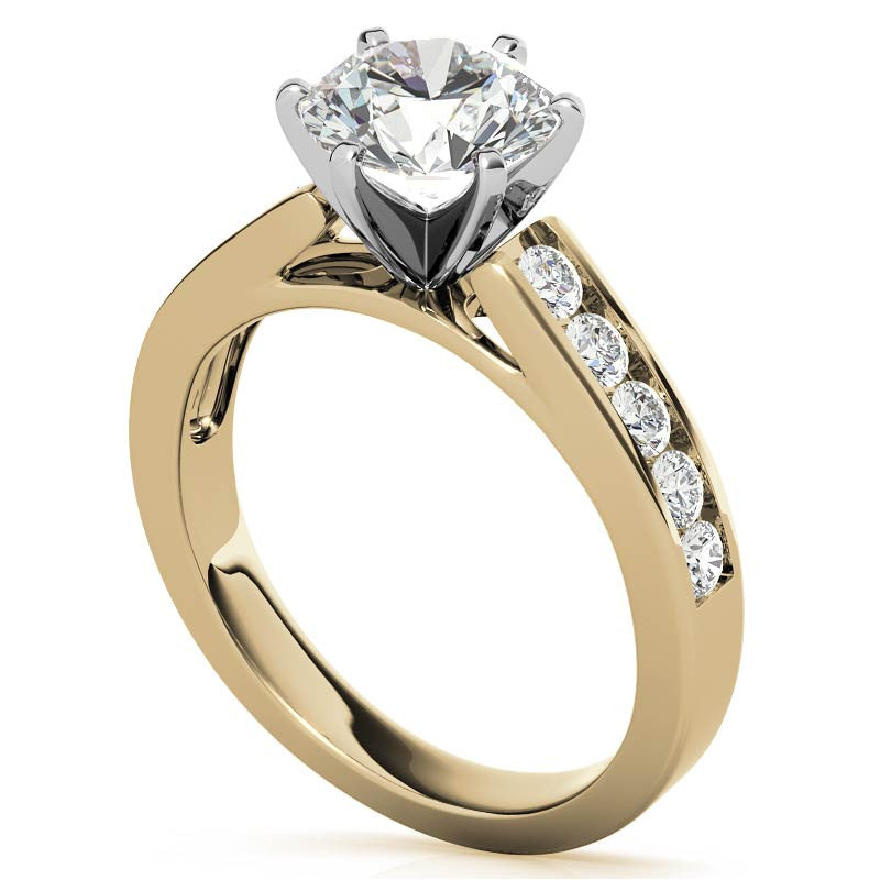 Round Brilliant Moissanite Cathedral Channel Engagement Ring, 0.60ct