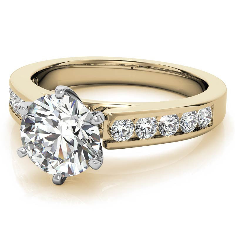 Round Brilliant Moissanite Cathedral Channel Engagement Ring, 0.60ct