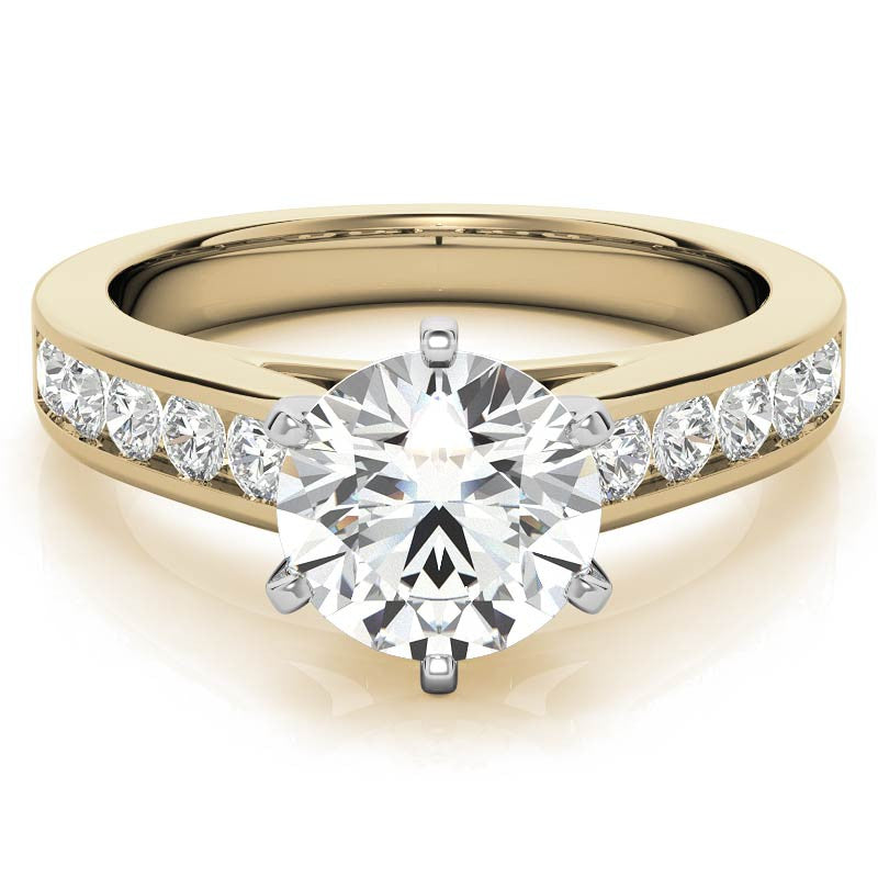 Round Brilliant Moissanite Cathedral Channel Engagement Ring, 0.60ct