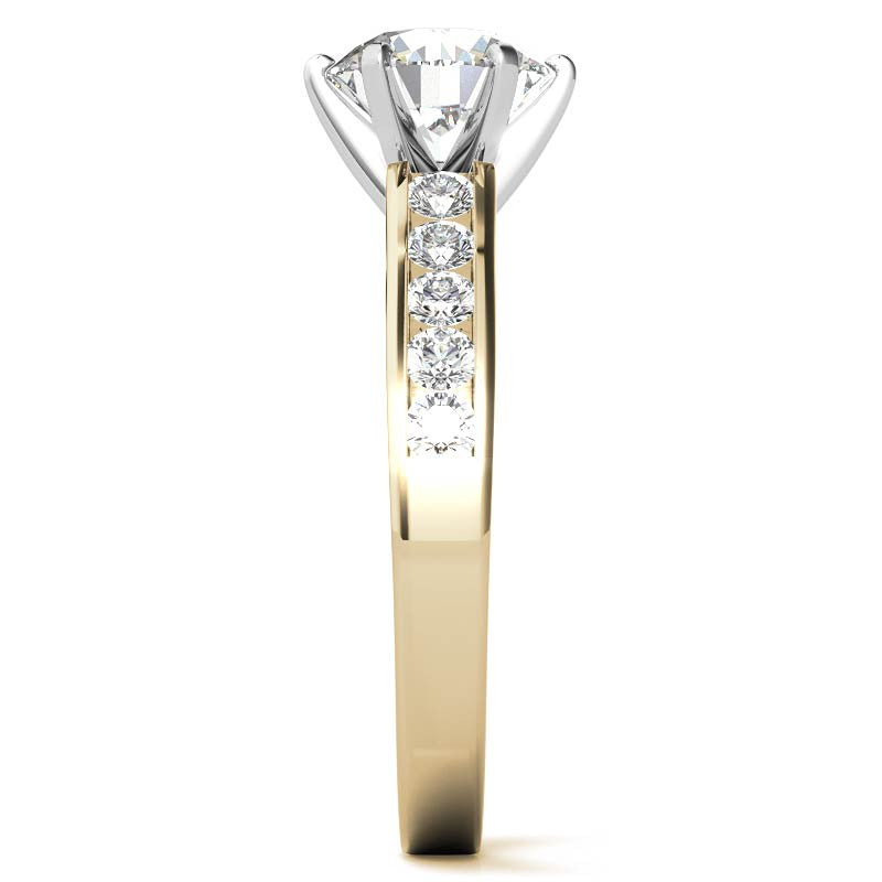 Round Brilliant Moissanite Cathedral Channel Engagement Ring, 0.60ct