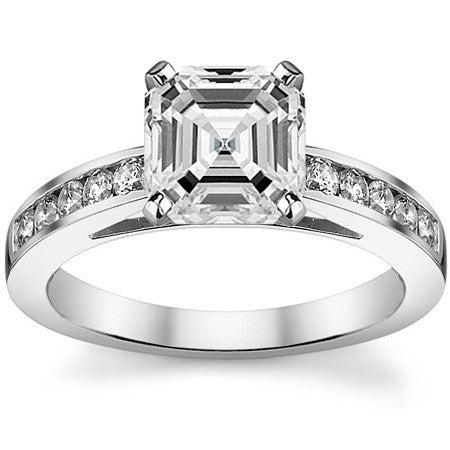 Round Brilliant Moissanite Cathedral Channel Engagement Ring, .30ct