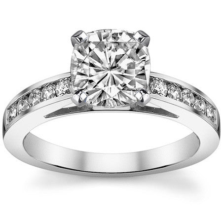 Round Brilliant Moissanite Cathedral Channel Engagement Ring, .30ct