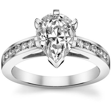 Round Brilliant Moissanite Cathedral Channel Engagement Ring, .30ct