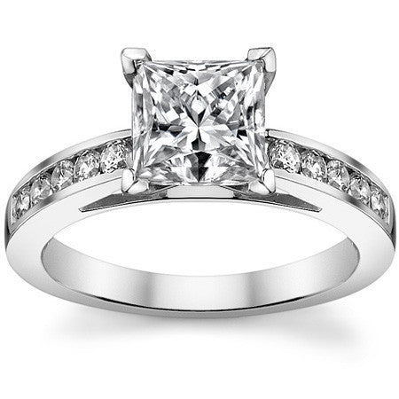 Round Brilliant Moissanite Cathedral Channel Engagement Ring, .30ct