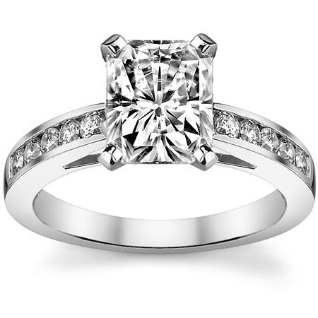 Round Brilliant Moissanite Cathedral Channel Engagement Ring, .30ct