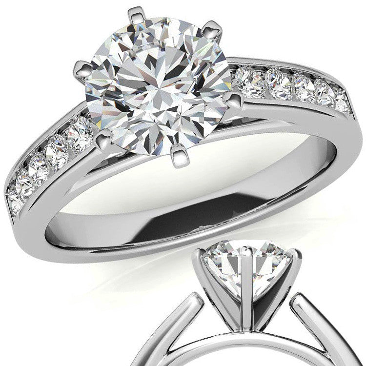 Round Brilliant Moissanite Cathedral Channel Engagement Ring, .30ct