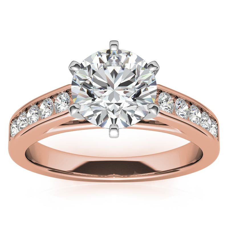 Round Brilliant Moissanite Cathedral Channel Engagement Ring, .30ct