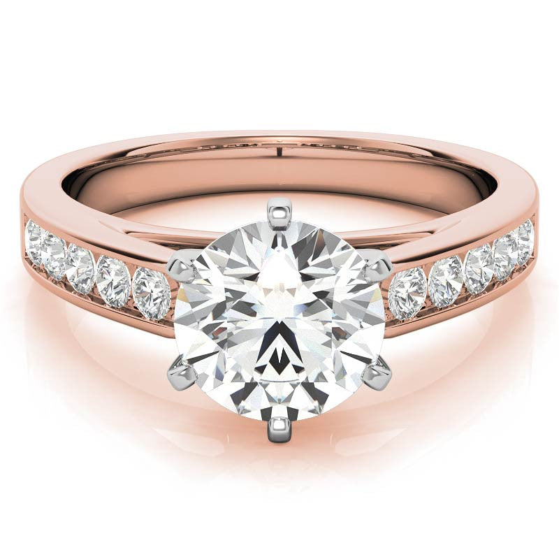 Round Brilliant Moissanite Cathedral Channel Engagement Ring, .30ct