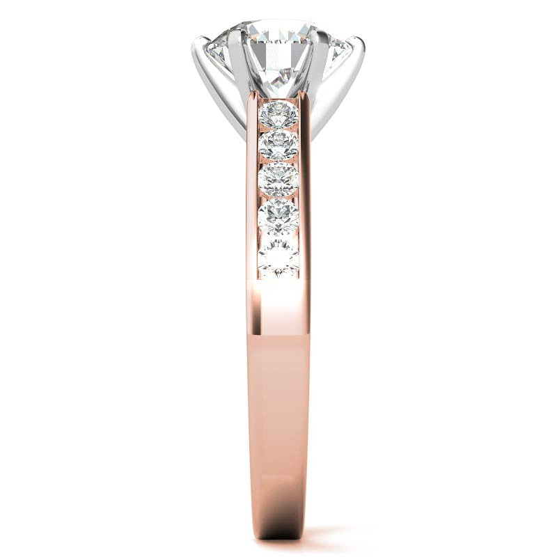 Round Brilliant Moissanite Cathedral Channel Engagement Ring, .30ct