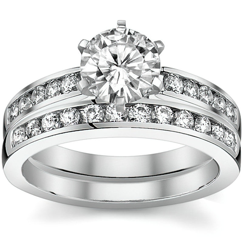 Round Brilliant Moissanite Cathedral Channel Engagement Ring, .30ct