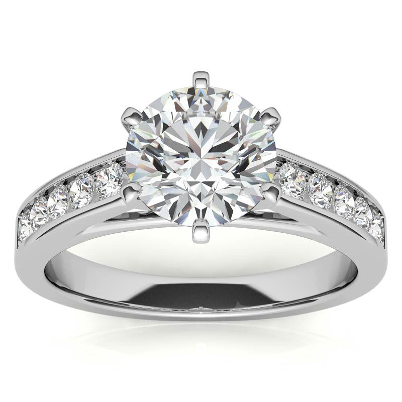 Round Brilliant Moissanite Cathedral Channel Engagement Ring, .30ct