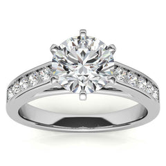 Round Brilliant Moissanite Cathedral Channel Engagement Ring, .30ct