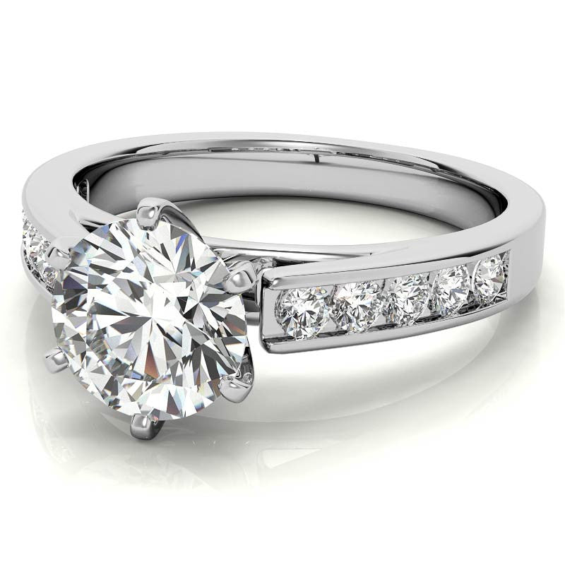 Round Brilliant Moissanite Cathedral Channel Engagement Ring, .30ct