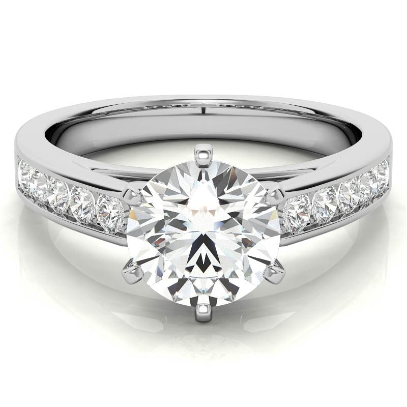 Round Brilliant Moissanite Cathedral Channel Engagement Ring, .30ct