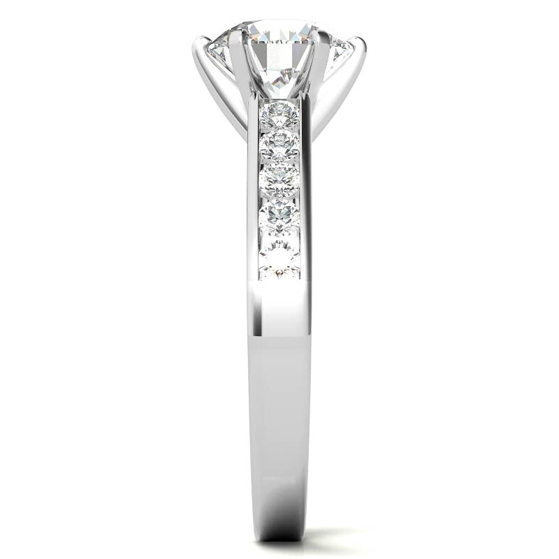 Round Brilliant Moissanite Cathedral Channel Engagement Ring, .30ct