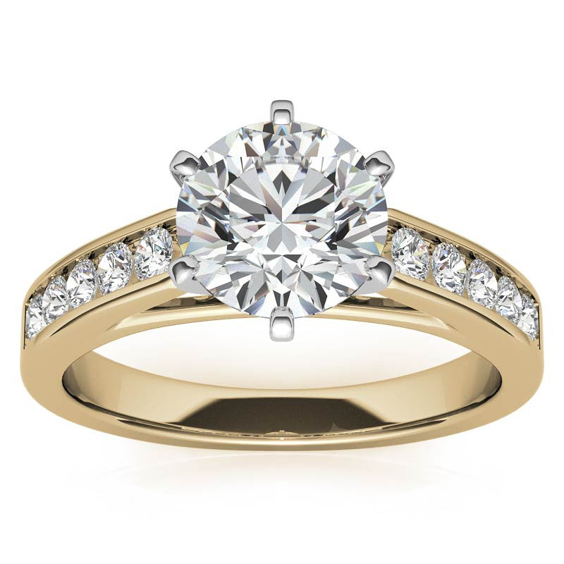 Round Brilliant Moissanite Cathedral Channel Engagement Ring, .30ct