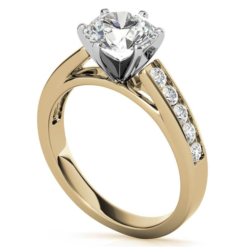 Round Brilliant Moissanite Cathedral Channel Engagement Ring, .30ct