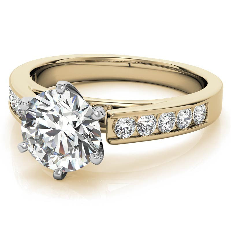Round Brilliant Moissanite Cathedral Channel Engagement Ring, .30ct