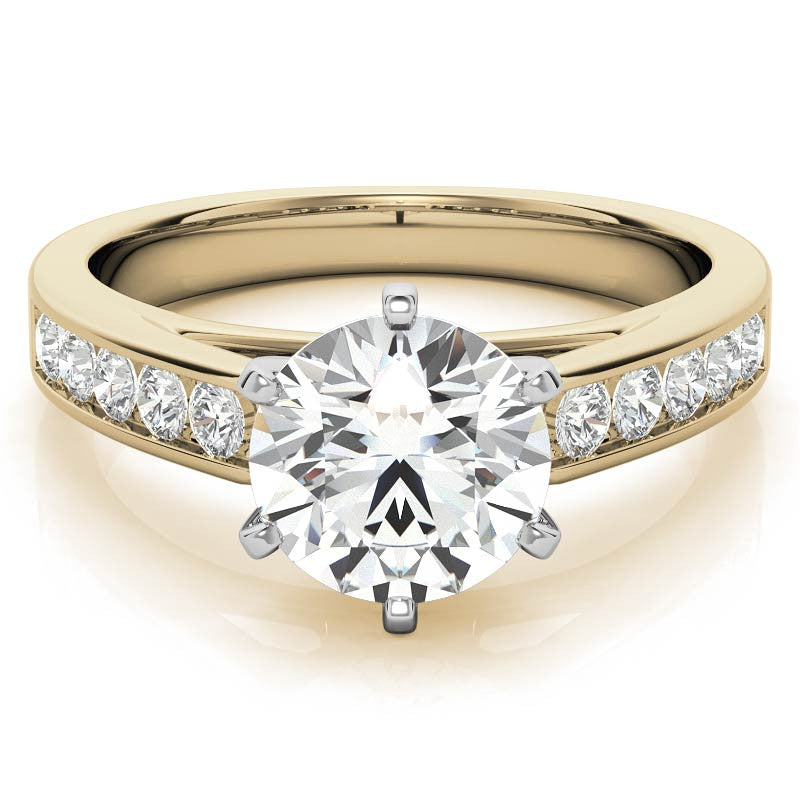 Round Brilliant Moissanite Cathedral Channel Engagement Ring, .30ct