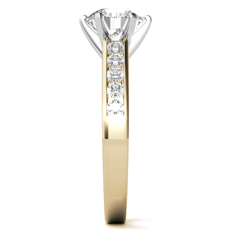 Round Brilliant Moissanite Cathedral Channel Engagement Ring, .30ct