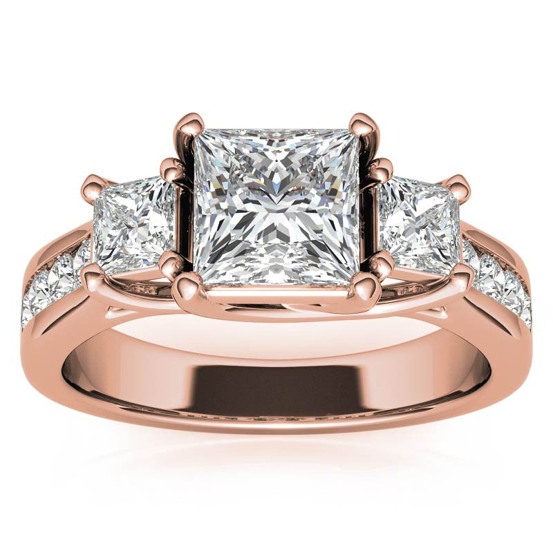 Three-Stone Princess cut Moissanite Engagement Ring