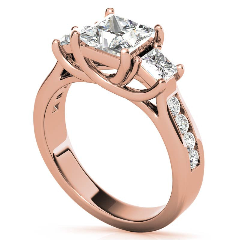 Three-Stone Princess cut Moissanite Engagement Ring
