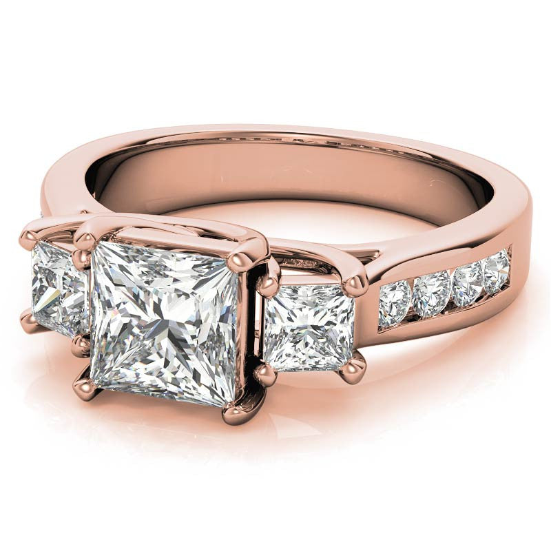 Three-Stone Princess cut Moissanite Engagement Ring