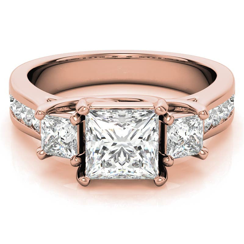 Three-Stone Princess cut Moissanite Engagement Ring