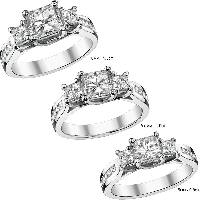 Three-Stone Princess cut Moissanite Engagement Ring