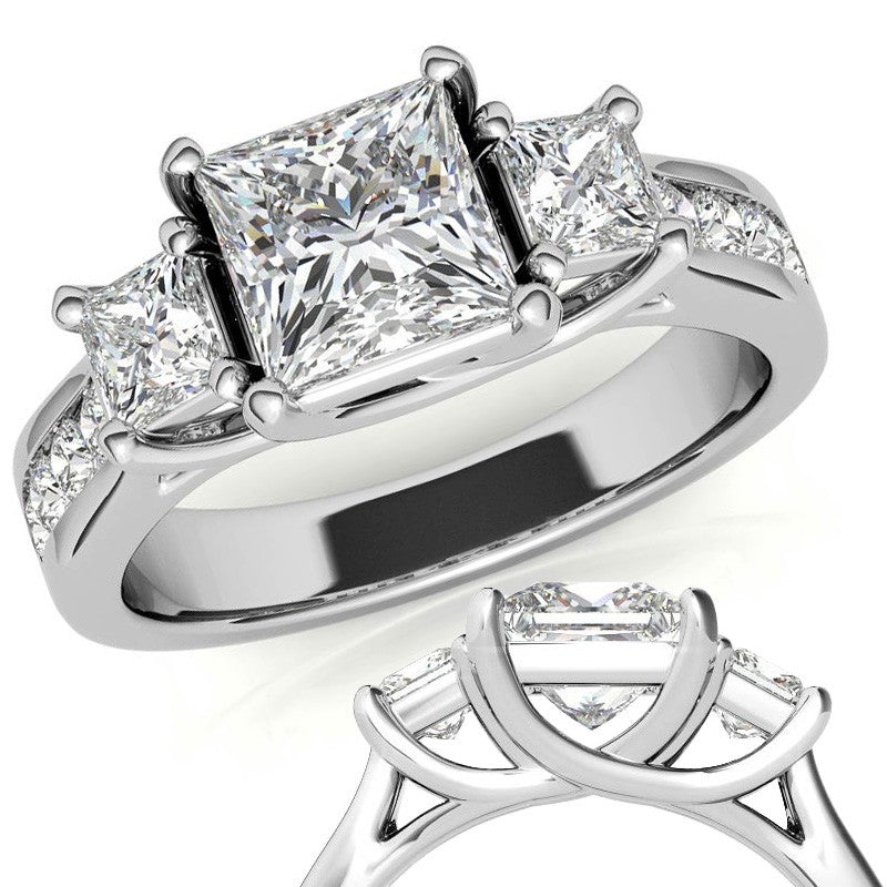 Three-Stone Princess cut Moissanite Engagement Ring
