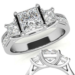 Three-Stone Princess cut Moissanite Engagement Ring