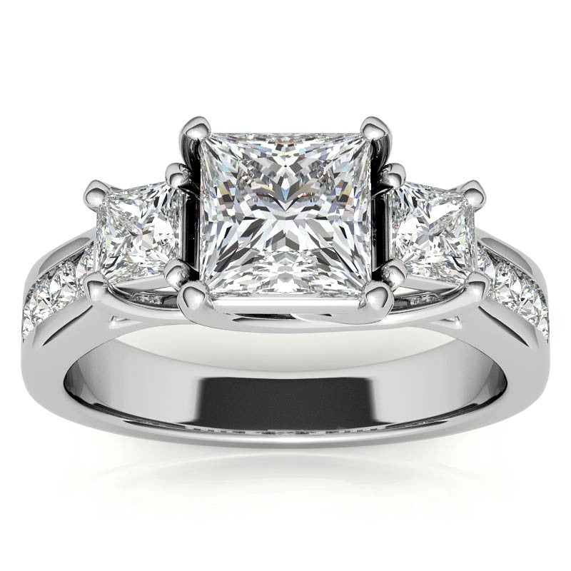 Three-Stone Princess cut Moissanite Engagement Ring