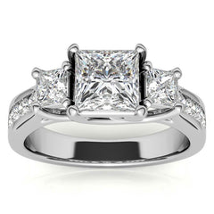 Three-Stone Princess cut Moissanite Engagement Ring