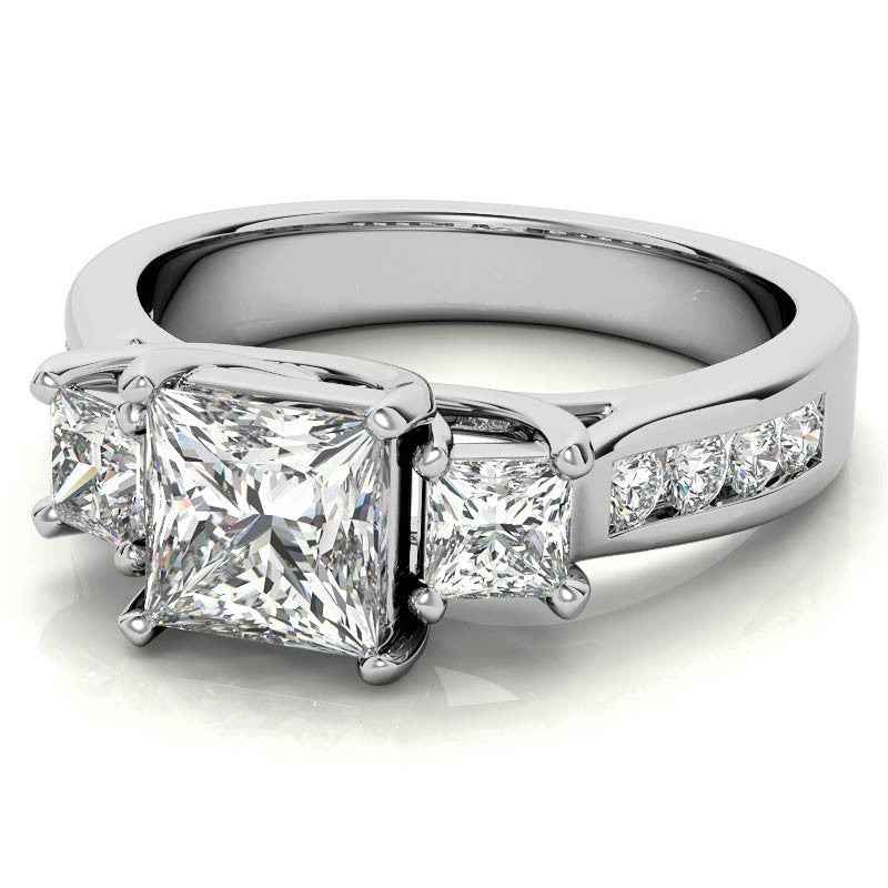 Three-Stone Princess cut Moissanite Engagement Ring