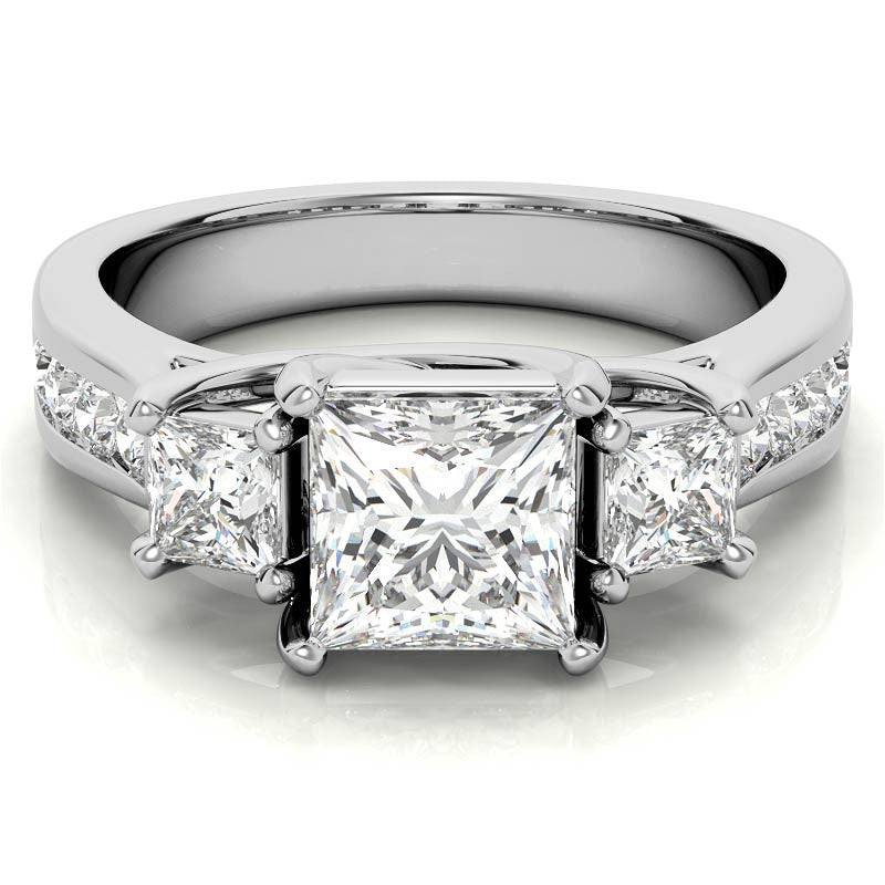 Three-Stone Princess cut Moissanite Engagement Ring