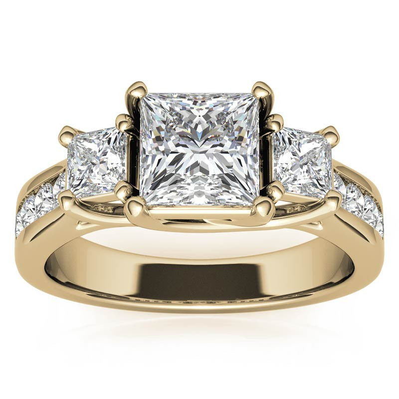 Three-Stone Princess cut Moissanite Engagement Ring