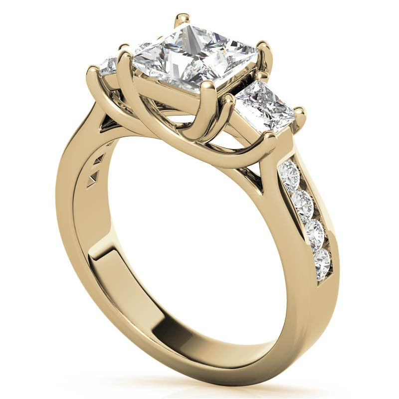 Three-Stone Princess cut Moissanite Engagement Ring
