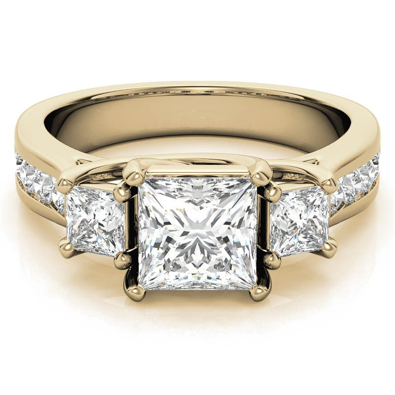 Three-Stone Princess cut Moissanite Engagement Ring