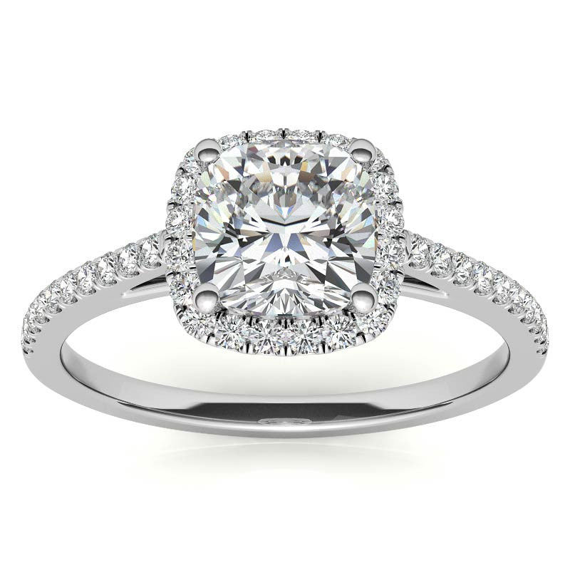 Cushion Petite Halo Style Moissanite Engagement Ring