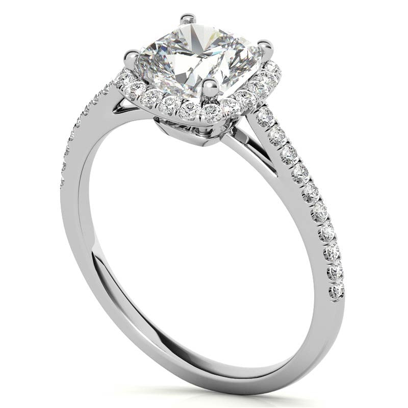 Cushion Petite Halo Style Moissanite Engagement Ring