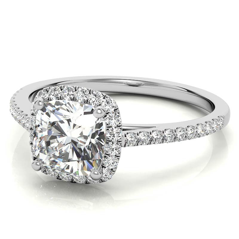 Cushion Petite Halo Style Moissanite Engagement Ring