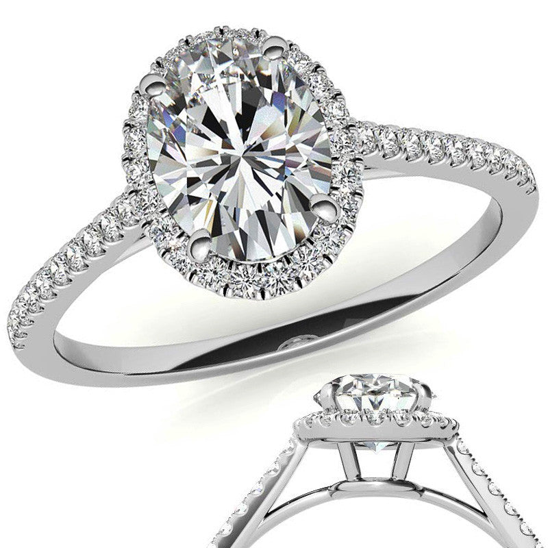 Oval Petite Halo Moissanite Engagement Ring